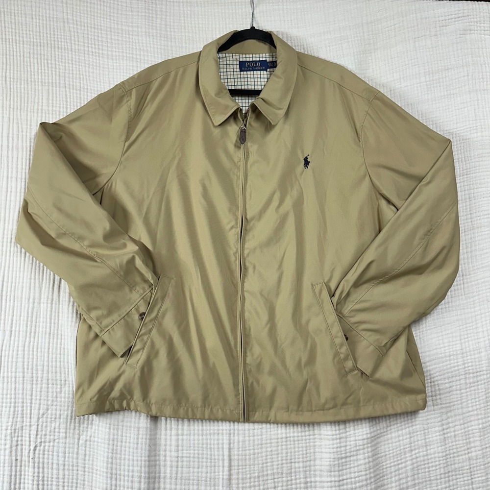VTG Polo Ralph Lauren mens bi-swing Bayfront light jacket plaid lined XXL khaki